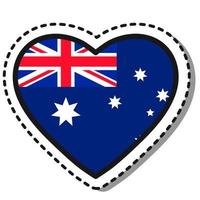 drapeau australie coeur autocollant sur fond blanc. insigne d'amour de vecteur vintage. élément de conception de modèle. fête nationale. signe de voyage.