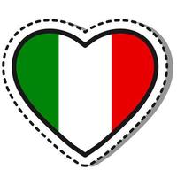 drapeau italie coeur autocollant sur fond blanc. insigne d'amour de vecteur vintage. élément de conception de modèle. fête nationale. signe de voyage.