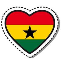 drapeau ghana coeur autocollant sur fond blanc. insigne d'amour de vecteur vintage. élément de conception de modèle. fête nationale. signe de voyage.