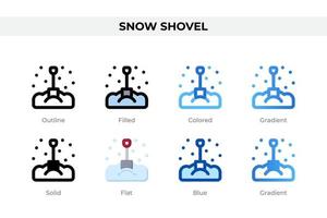 icônes de pelle à neige dans un style différent. jeu d'icônes de pelle à neige. symbole de vacances. jeu d'icônes de style différent. illustration vectorielle vecteur