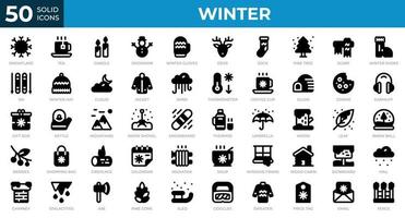 icônes d'hiver dans un style solide. flocon de neige, thé, pull. collection d'icônes solides. symbole de vacances. illustration vectorielle vecteur