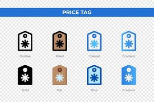 icônes d'étiquette de prix dans un style différent. ensemble d'icônes d'étiquette de prix. symbole de vacances. jeu d'icônes de style différent. illustration vectorielle vecteur