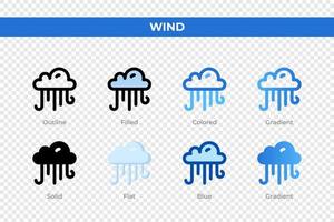 icônes de vent dans un style différent. ensemble d'icônes de vent. symbole de vacances. jeu d'icônes de style différent. illustration vectorielle vecteur