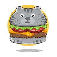 illustration de dessin animé vecteur chat cheese burger. style de dessin animé plat