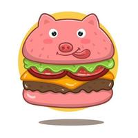 illustration de dessin animé vecteur cochon fromage burger. style de dessin animé plat