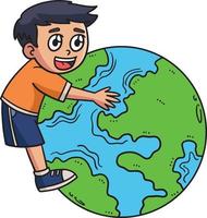 jour de la terre enfant embrassant la terre dessin animé clipart vecteur