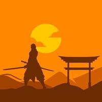 samouraï japon épée chevalier ligne potrait logo design coloré avec fond sombre. fond bleu marine isolé pour le t-shirt, l'affiche, les vêtements, le merch, l'habillement, la conception de badges. vecteur
