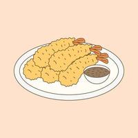 design plat dessiné à la main doodle nourriture japonaise tempura frite vecteur