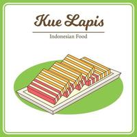 dessinés à la main de la cuisine traditionnelle indonésienne appelée kue lapis. délicieux doodle de cuisine asiatique vecteur
