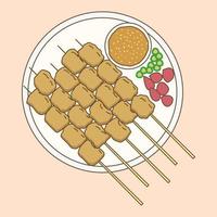 une assiette de nourriture indonésienne satay vecteur