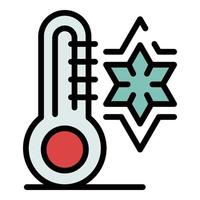 vecteur de contour de couleur icône flocon de neige et thermomètre