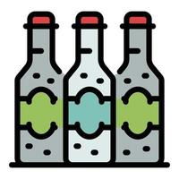 vecteur de contour de couleur icône trois bouteilles de bière
