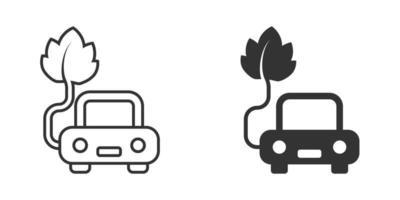 icône de voiture écologique dans un style plat. feuille et illustration vectorielle auto sur fond blanc isolé. concept d'entreprise de signe de charge bio. vecteur