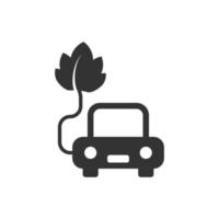 icône de voiture écologique dans un style plat. feuille et illustration vectorielle auto sur fond blanc isolé. concept d'entreprise de signe de charge bio. vecteur