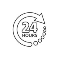 Icône de service 24 heures sur 24 dans un style plat. illustration vectorielle d'affaires et de service toute la journée sur fond isolé. concept d'entreprise de signe de temps de service rapide. vecteur