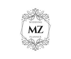 collection de logos de monogramme de mariage lettre initiales mz, modèles minimalistes et floraux modernes dessinés à la main pour cartes d'invitation, réservez la date, identité élégante pour restaurant, boutique, café en image vectorielle vecteur