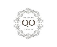 qo initiales lettre mariage monogramme logos collection, modèles minimalistes et floraux modernes dessinés à la main pour cartes d'invitation, réservez la date, identité élégante pour restaurant, boutique, café en image vectorielle vecteur