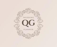 qg initiales lettre mariage monogramme logos collection, modèles minimalistes et floraux modernes dessinés à la main pour cartes d'invitation, réservez la date, identité élégante pour restaurant, boutique, café en image vectorielle vecteur