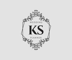 ks initiales lettre collection de logos de monogramme de mariage, modèles minimalistes et floraux modernes dessinés à la main pour cartes d'invitation, réservez la date, identité élégante pour restaurant, boutique, café en image vectorielle vecteur