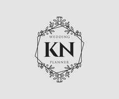 collection de logos de monogramme de mariage lettre initiales kn, modèles minimalistes et floraux modernes dessinés à la main pour cartes d'invitation, réservez la date, identité élégante pour restaurant, boutique, café en image vectorielle vecteur