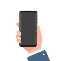 smartphone en illustration de main dans un style plat. illustration vectorielle de périphérique mobile sur fond isolé. concept d'entreprise de signe de gadget. vecteur