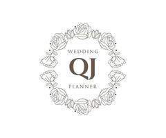 qj initiales lettre mariage monogramme logos collection, modèles minimalistes et floraux modernes dessinés à la main pour cartes d'invitation, réservez la date, identité élégante pour restaurant, boutique, café en image vectorielle vecteur