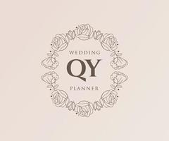 qy initiales lettre collection de logos de monogramme de mariage, modèles minimalistes et floraux modernes dessinés à la main pour cartes d'invitation, réservez la date, identité élégante pour restaurant, boutique, café en image vectorielle vecteur