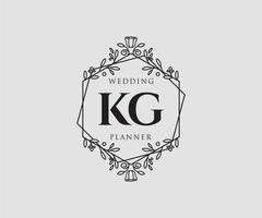 kg initiales lettre collection de logos de monogramme de mariage, modèles minimalistes et floraux modernes dessinés à la main pour cartes d'invitation, réservez la date, identité élégante pour restaurant, boutique, café en image vectorielle vecteur