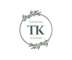 tk initiales lettre mariage monogramme logos collection, modèles minimalistes et floraux modernes dessinés à la main pour cartes d'invitation, réservez la date, identité élégante pour restaurant, boutique, café en image vectorielle vecteur