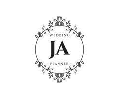 ja initiales lettre mariage monogramme logos collection, modèles minimalistes et floraux modernes dessinés à la main pour cartes d'invitation, réservez la date, identité élégante pour restaurant, boutique, café en image vectorielle vecteur