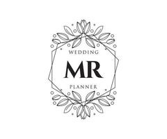 collection de logos de monogramme de mariage lettre initiales mr, modèles minimalistes et floraux modernes dessinés à la main pour cartes d'invitation, réservez la date, identité élégante pour restaurant, boutique, café en image vectorielle vecteur