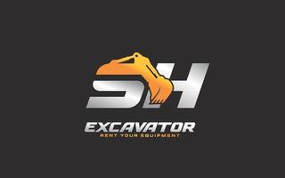 excavatrice logo sh pour entreprise de construction. illustration vectorielle de modèle d'équipement lourd pour votre marque. vecteur