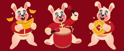 célébration du nouvel an chinois avec jeu de lapin vecteur
