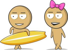 surfeur sur la mer avec une planche de surf vecteur