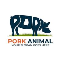 vecteur de conception de logo d'animal de porc, logo avec texte de chaîne sous la forme d'une illustration d'animal de porc