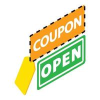 icône de coupon ouvert, style isométrique vecteur