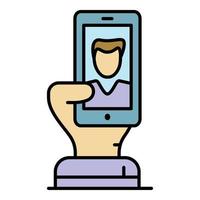 Selfie main smartphone couleur contour vecteur icône