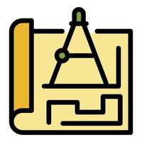 vecteur de contour de couleur d'icône de plan d'ingénieur en communications