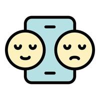 smartphone et deux sourires icône vecteur de contour de couleur