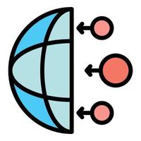 trois cercles pointent la moitié de l'icône du globe vecteur de contour de couleur