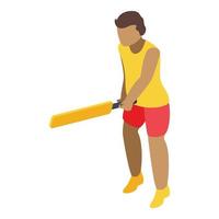 enfant jouant au cricket, icône de style isométrique vecteur