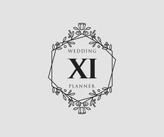 collection de logos de monogramme de mariage lettre initiales xi, modèles minimalistes et floraux modernes dessinés à la main pour cartes d'invitation, réservez la date, identité élégante pour restaurant, boutique, café en image vectorielle vecteur