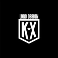 logo de jeu initial kx avec design de style bouclier et étoile vecteur