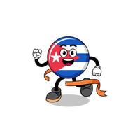 caricature de mascotte du drapeau cuba en cours d'exécution sur la ligne d'arrivée vecteur