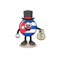illustration de mascotte drapeau cuba homme riche tenant un sac d'argent vecteur