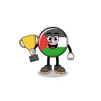 mascotte de dessin animé du drapeau de la palestine tenant un trophée vecteur
