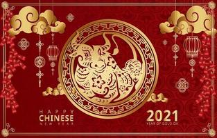 illustration du nouvel an chinois lannée du bœuf dor vecteur