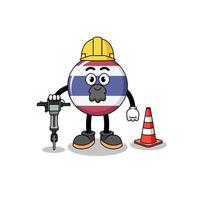 caricature de personnage du drapeau de la thaïlande travaillant sur la construction de routes vecteur