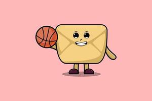 personnage d'enveloppe de dessin animé mignon jouant au basketball vecteur