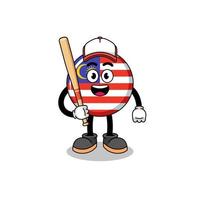 caricature de mascotte du drapeau de la malaisie en tant que joueur de baseball vecteur